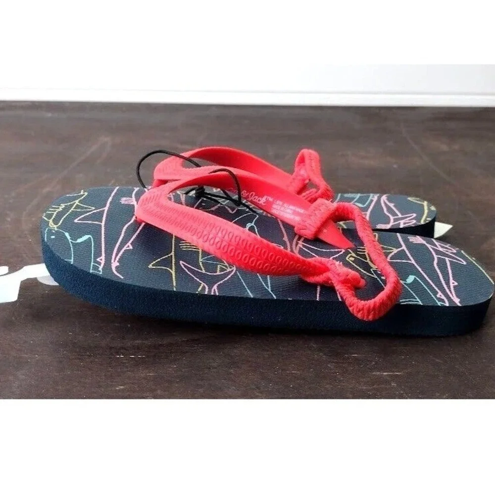 Cat Jack Kids Flip Flops Sandals Shark Print Red‎ Strap Size L 910
